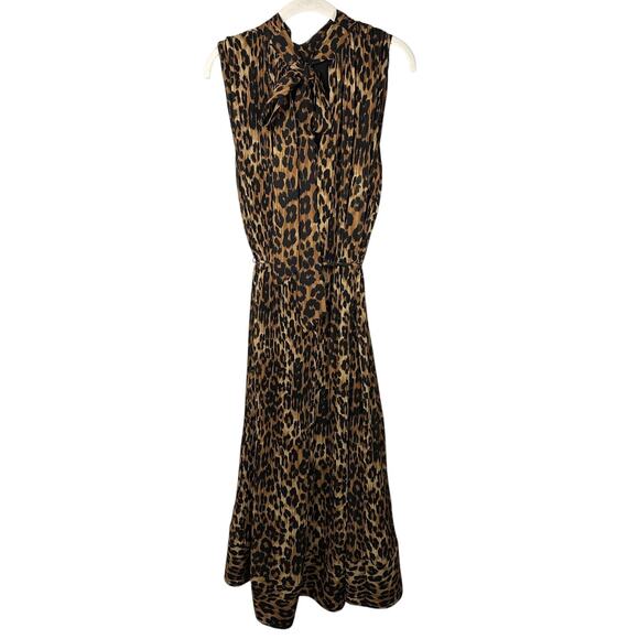Milly Animal Print Tie Neck Pleated Maxi Dress Women's 12 - Picture 3 of 8